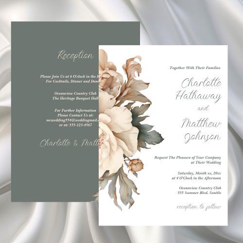Elegant Cream and Taupe With Green Floral Wedding  Invitation