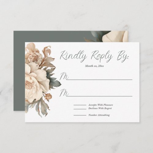 Elegant Cream and Taupe With Green Floral Wedding  RSVP Card
