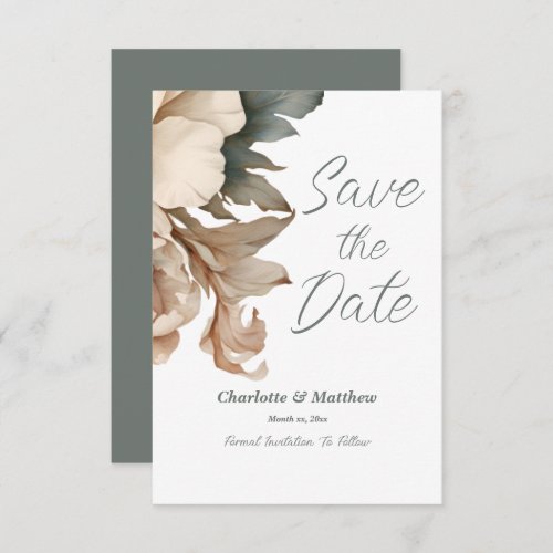 Elegant Cream and Taupe With Green Floral Wedding  Save The Date