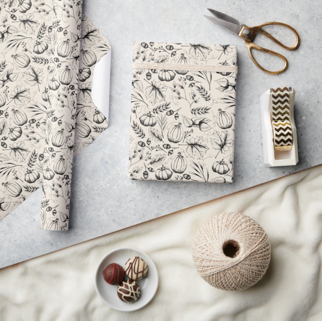 Elegant Cream Autumn Harvest Pumpkins Fall Leaves Wrapping Paper (Crafts)
