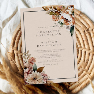 Elegant Cream Autumn Watercolor Flowers Wedding Invitation