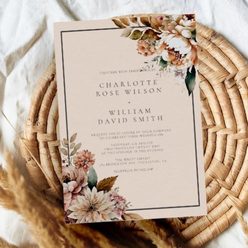 Elegant Cream Autumn Watercolor Flowers Wedding Invitation