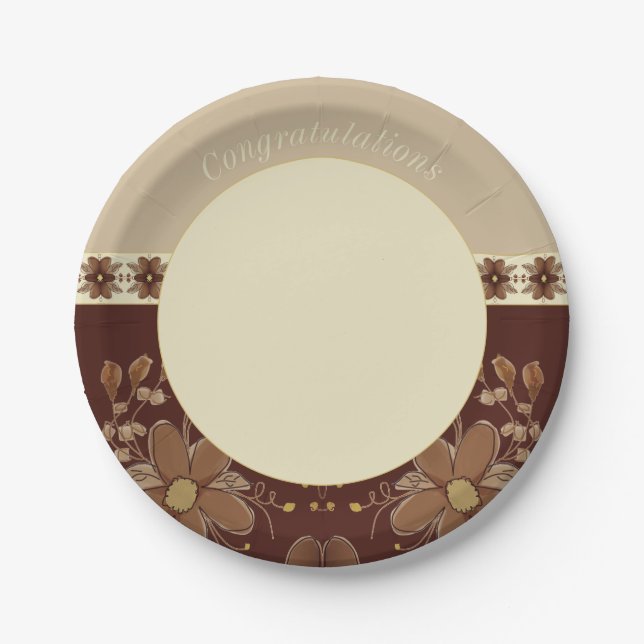Elegant Cream Beige And Brown Paper Plates (Front)