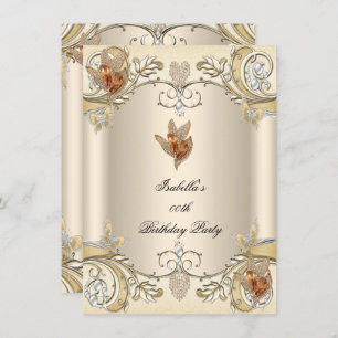 Elegant Cream Beige Gold Butterfly Birthday Party Invitation