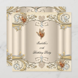 Elegant Cream Beige Gold Butterfly Birthday Party Invitation