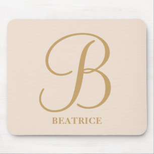 Elegant cream beige modern girly script monogram mouse pad