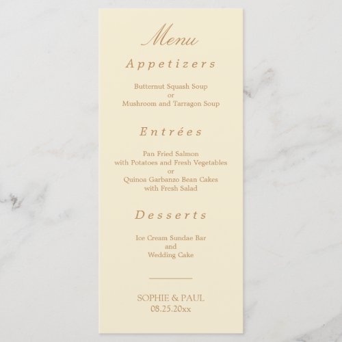 Elegant Cream Beige Wedding Menu