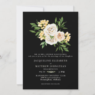 Elegant Cream & Black Floral Wedding  Invitation