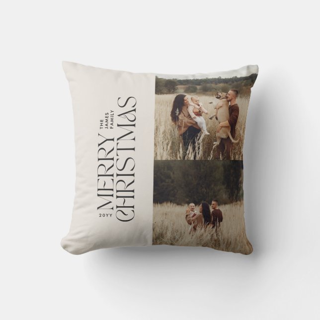 Elegant cream black foliage modern minimal photo throw pillow (Front)