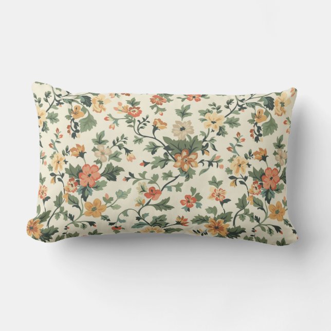 Elegant Cream Blossoms Lumbar Pillow (Front)