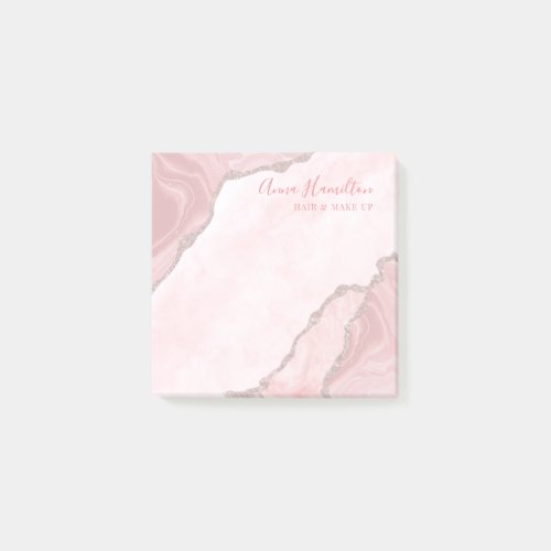 Elegant Cream Blush Pink Agate Geode Business Post_it Notes