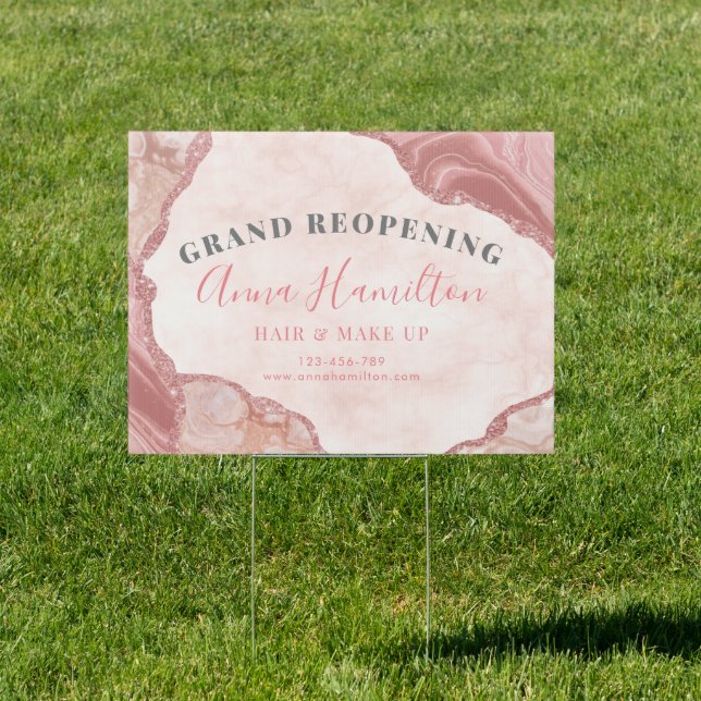 Elegant Cream Blush Pink Agate Geode Business Sign (Insitu)