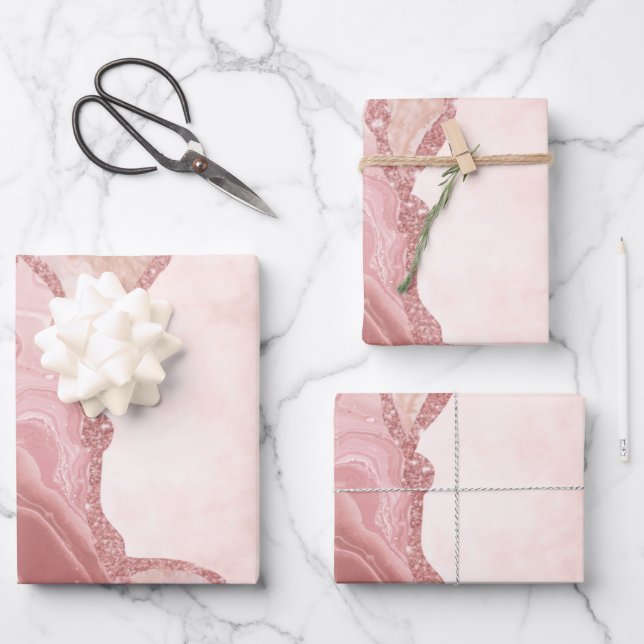 Elegant Cream Blush Pink Agate Geode  Wrapping Paper Sheets (Front)