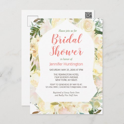 Elegant Cream Blush Pink Boho Bridal Shower  Postcard