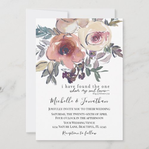 Elegant Cream Blush Pink Floral Christian Wedding Invitation