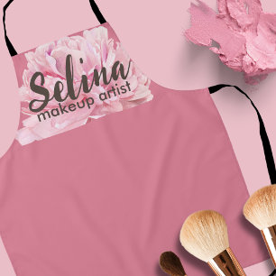 Elegant Cream Blush Pink Floral Makeup Artist Apron