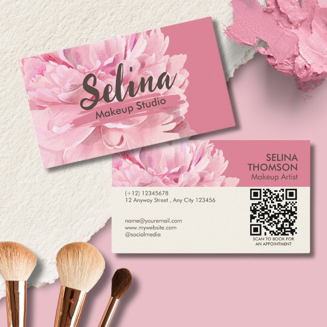 Elegant Cream Blush Pink Floral Makeup Studio Business Card (Creator Uploaded)
