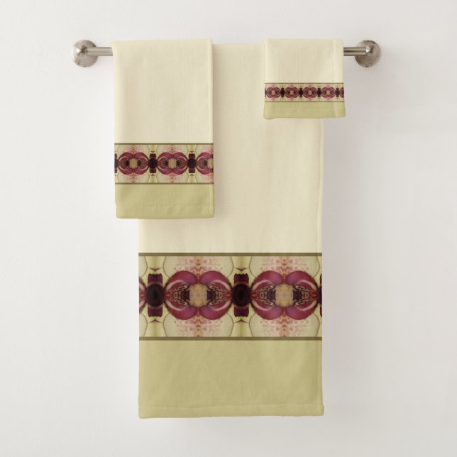 Elegant Cream Burgundy and Beige Bath Towel Set (Insitu)