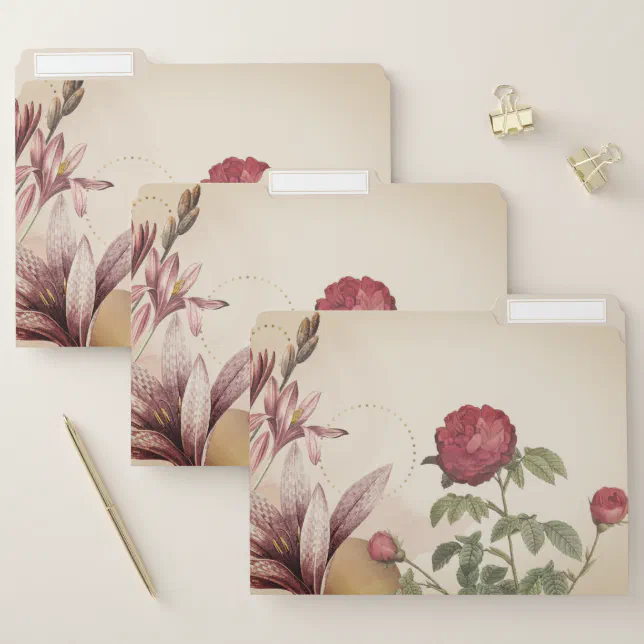 Elegant Cream & Burgundy Minimalist Floral Design File Folder | Zazzle