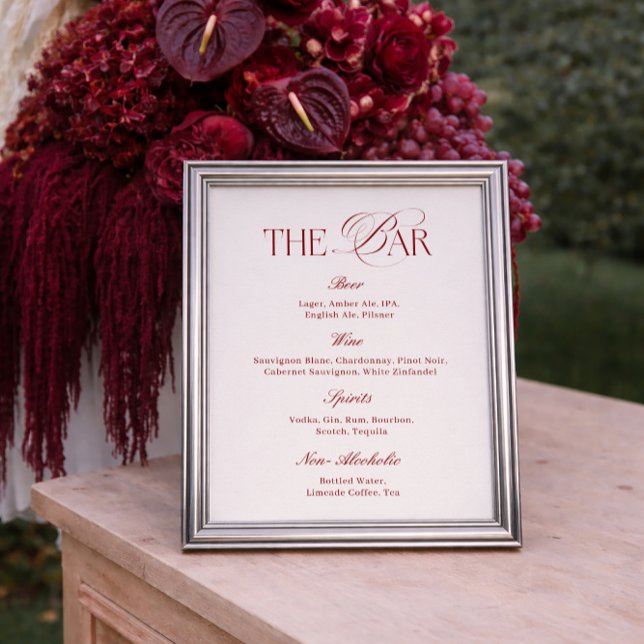 Elegant Cream & Burgundy Wedding Bar Poster (Creator Uploaded)