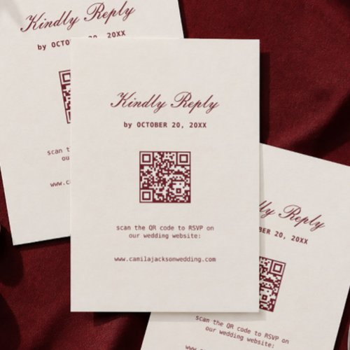 Elegant Cream & Burgundy Wedding RSVP Card Qr Code