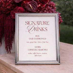 Elegant Cream & Burgundy Wedding Signature Drinks Poster