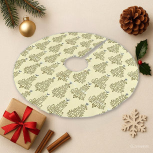 Elegant Cream Calligraphy Tree Star Pattern Brushed Polyester Tree Skirt