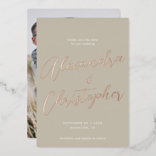 Elegant Cream Calligraphy Wedding Save the Date Foil Invitation