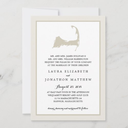 Elegant Cream Cape Cod Map Wedding Invitation