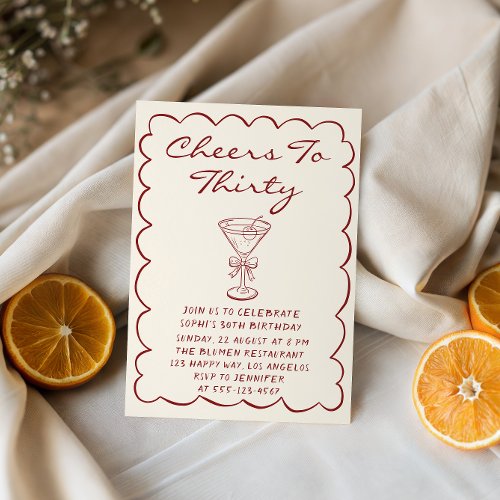 Elegant Cream “Cheers to Thirty” Martini Birthday