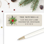 Elegant Cream Christmas Greenery Return Address Label<br><div class="desc">Elegant Christmas address labels feature a simple watercolor winter greenery arrangement with green holly leaves,  red berries,  gray eucalyptus branches,  and pine sprigs. Personalize with your family's last name and return address text. Includes red,  green,  and neutral taupe gray colors on a creamy beige / off white background.</div>