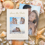 Elegant Cream Colored 4 Photo 2 Sided Wedding  Save The Date<br><div class="desc">Elegant script cream-colored 4-photo (2-sided front and back) wedding Save the Date card. Contact me for assistance with your customizations or to request additional matching or coordinating Zazzle products for your special occasions. The background color of this card is customizable when you use the Zazzle design tool, allowing you to...</div>