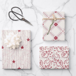 Elegant Cream Crimson Nordic Star Christmas Wrapping Paper Sheets