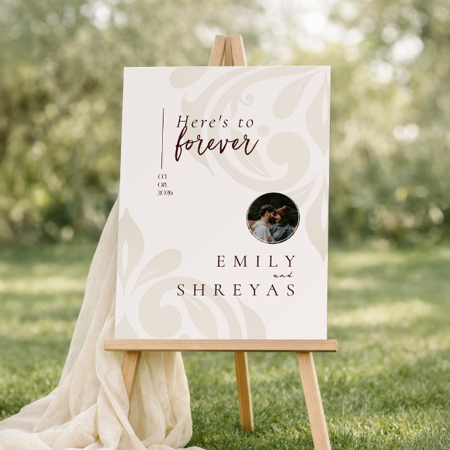 Elegant Cream Damask Photo Wedding Welcome Sign (Creator Uploaded)