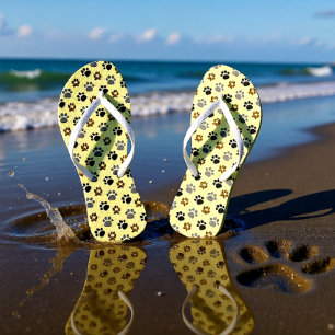 Elegant Cream Dog Paw Print Flip Flops