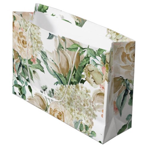 Elegant Cream Floral Botanical Wedding  Large Gift Bag