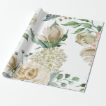 Elegant Cream Floral Botanical Wedding Wrapping Paper<br><div class="desc">This pretty wrapping paper is perfect for your wedding gift or any other special occasion. This design features elegant cream roses with green botanical flourishes against a simple white background. So enchanting for that special someone.</div>