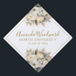 Elegant Cream Floral Bouquet  Graduation Cap Topper<br><div class="desc">Lovely cream floral bouquet with greenery graduation cap topper. Elegant with script name in gold type.</div>