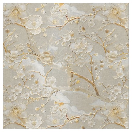 Elegant cream floral cloisonne fabric