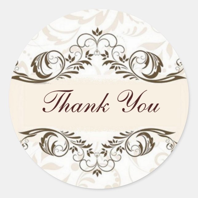 Elegant Cream Floral Damask Wedding Classic Round Sticker (Front)