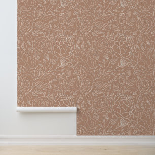 Elegant Cream Floral Pattern Terracotta Wallpaper