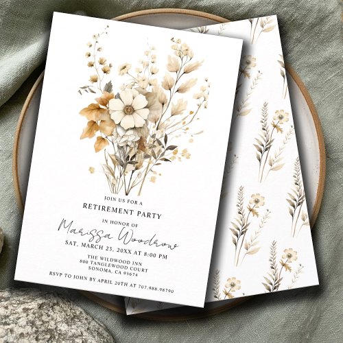 Elegant Cream Floral Retirement Party Invitation