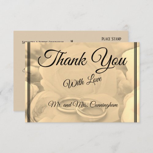 Elegant Cream Floral  Rings Thank You Postcard