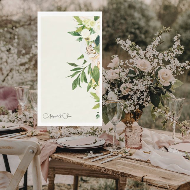 Elegant Cream Floral Script Names Wedding Paper Guest Towels (Creator Uploaded)