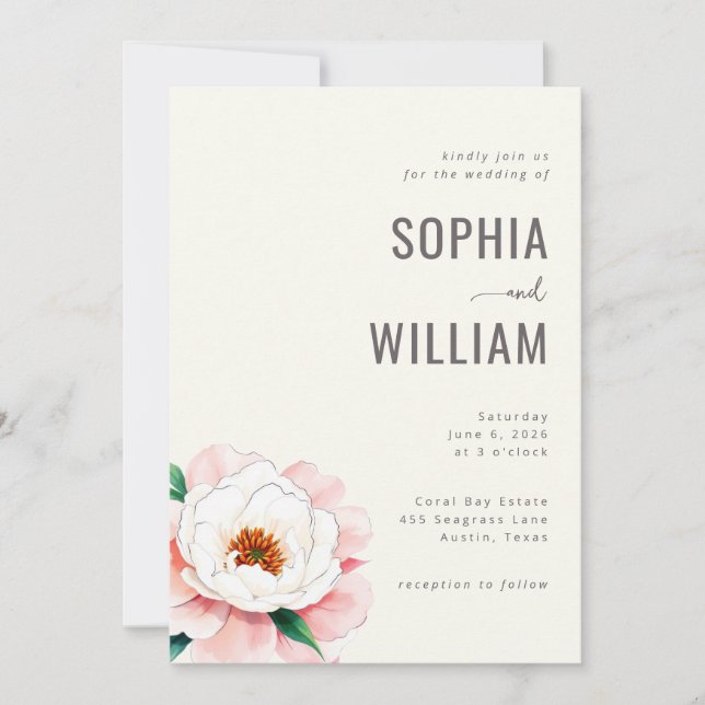Elegant Cream Floral Wedding Invitation (Front)