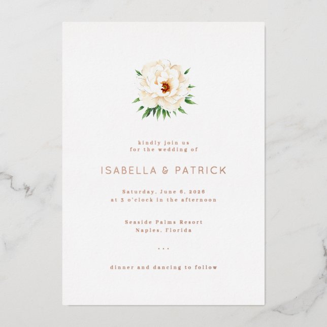 Elegant Cream Floral Wedding Invitation Foil Invitation (Front)