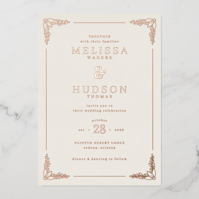 Elegant Cream Floral Wedding Invitation Foil Invitation (Front)