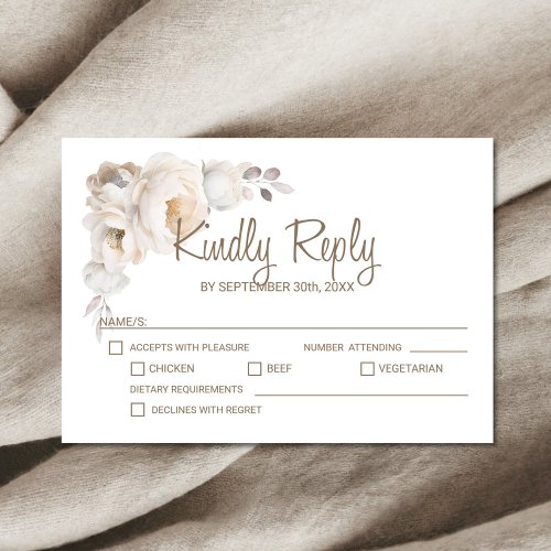 Elegant Cream Floral Wedding RSVP Card