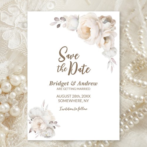 Elegant Cream Floral Wedding Save The Date