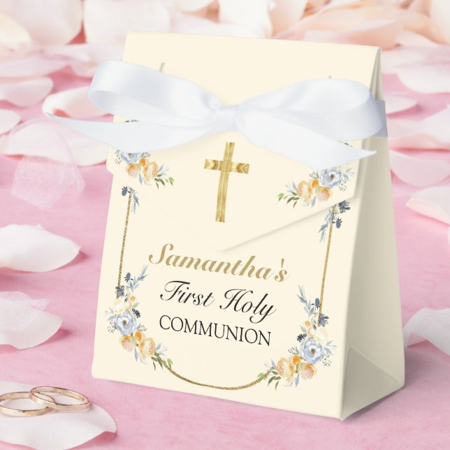 Elegant Cream Girls Floral 1st Holy Communion  Favor Boxes (Wedding)